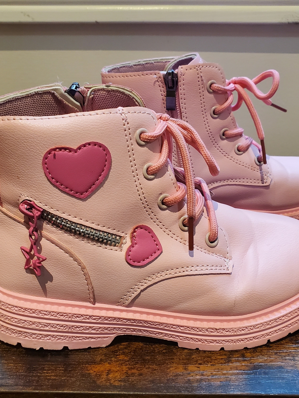 Kids Pink Heart Lace-Up Ankle Boots